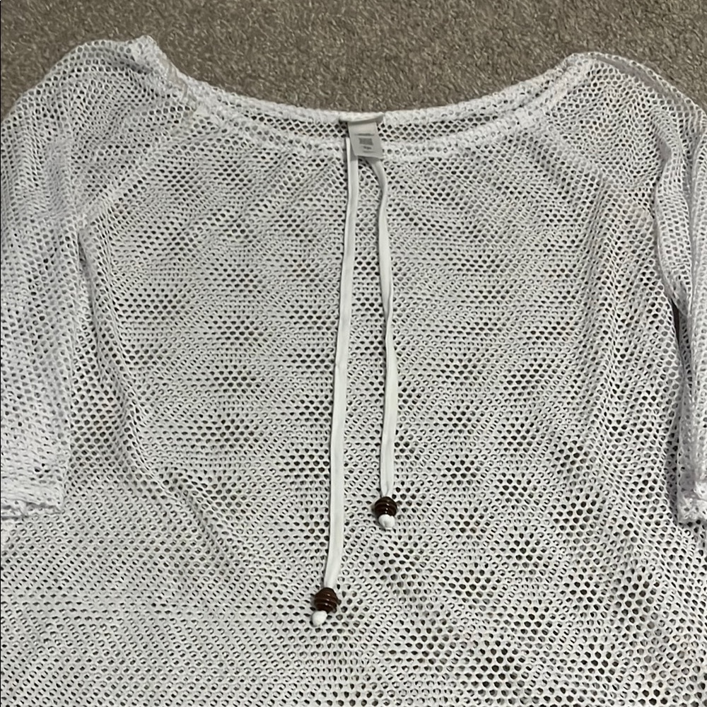 White Mesh coverup with Drawstring - Picture 3 of 3